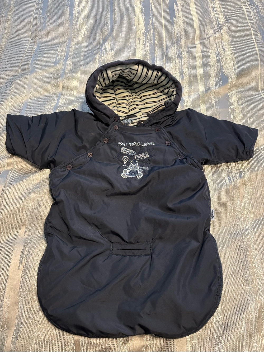Pampolino Navy Hooded Baby Snowsuit with Striped Lining